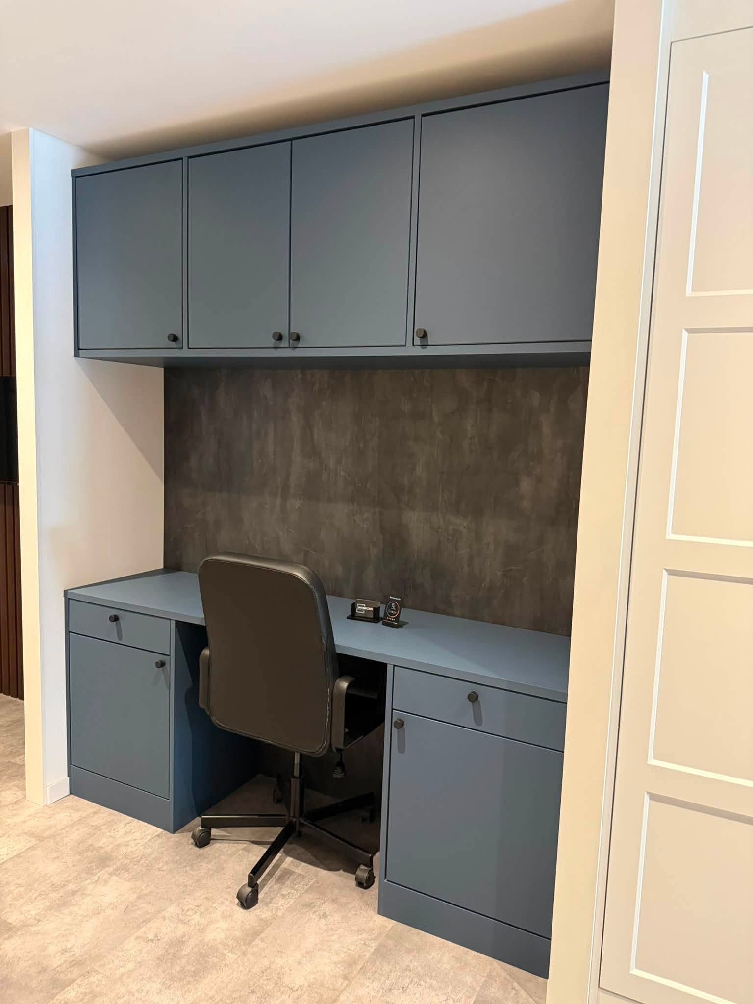Bespoke fitted home office in a Gosforth home with custom floating shelves and integrated cable management